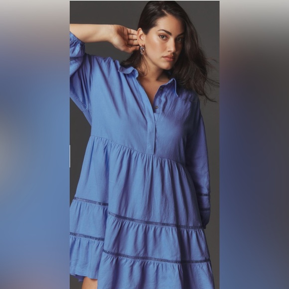 Anthropologie The Bettina Tiered Mini Shirt Dress by Maeve: Linen Edition - Picture 3 of 4